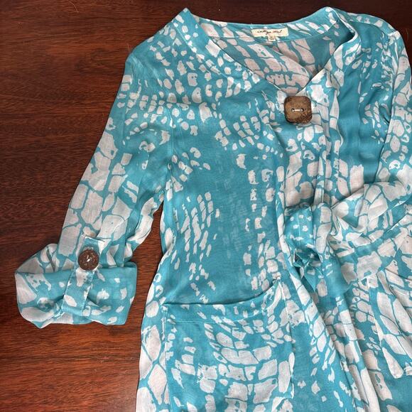 Indigo Soul Sheer Tunic Blouse Size M Asymmetric Oversized Coastal Beach Boho - Picture 7 of 7